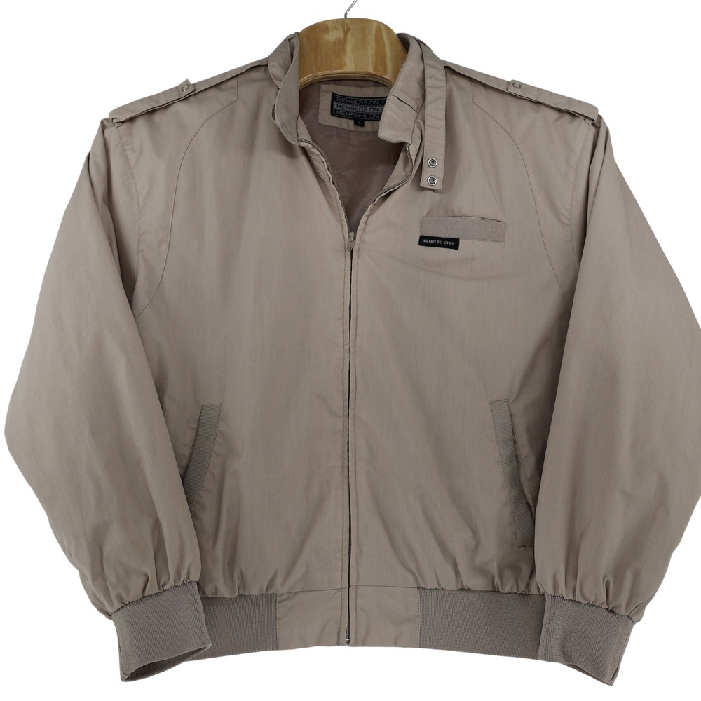 Vintage Members Only Mens Racer Jacket Tan Beige